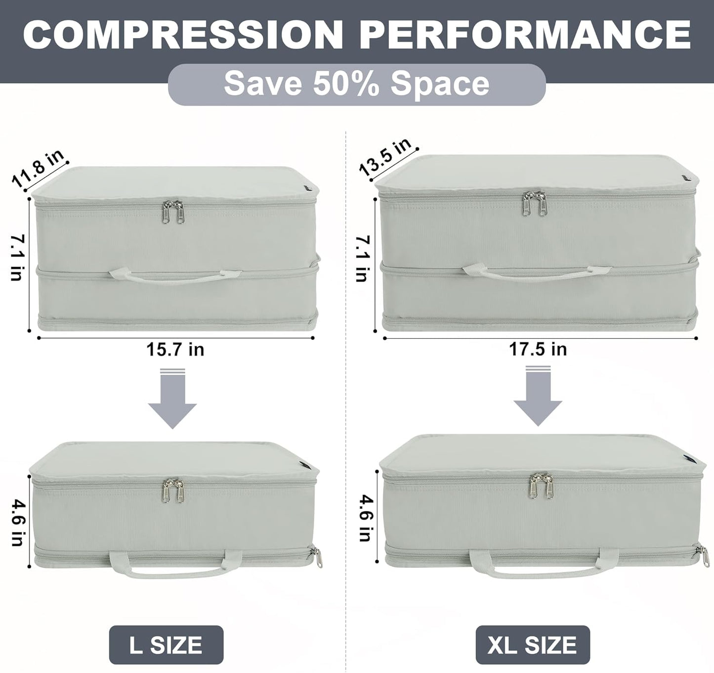 Compression Packing Cubes for Travel Essentials, 2 Pack Expandable Travel Cubes for Packing Bags Suitcase Organizer, Grey