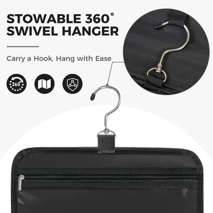 Toiletry Bag For women,Portable Hanging Organizer,4 Leakproof Compartment for full-sized Conditioner, Brushes Set, Makeup Accessories,Visible and easy to access.M-black