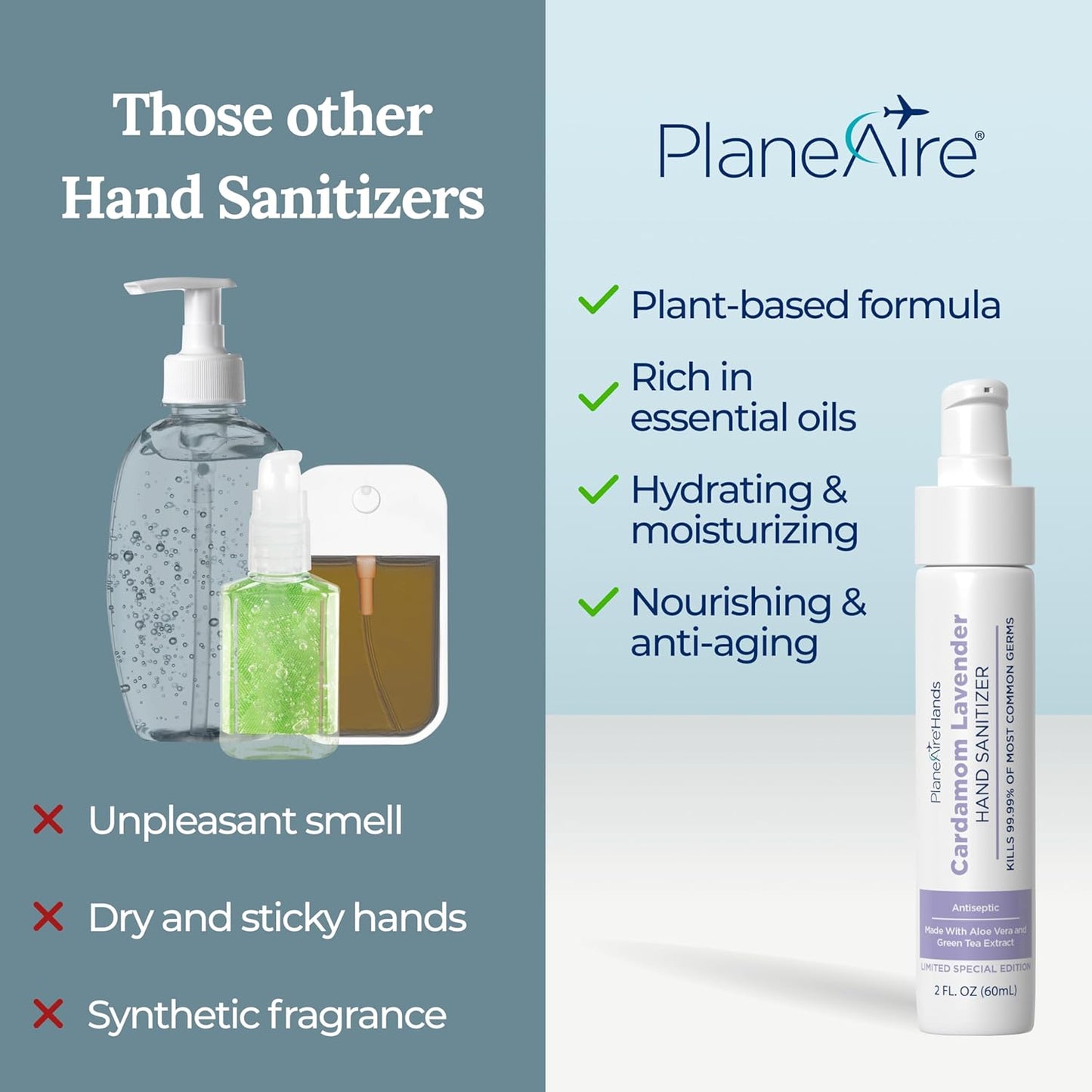 Cardamom Lavender Lotion Hand Sanitizer | Travel Size | Moisturizing Hand Lotion | Made with Aloe Vera & Essential Oils | Rich in Vitamin E | Cleanse & Moisturize | Scented Hand Sanitizer | 3-Pack