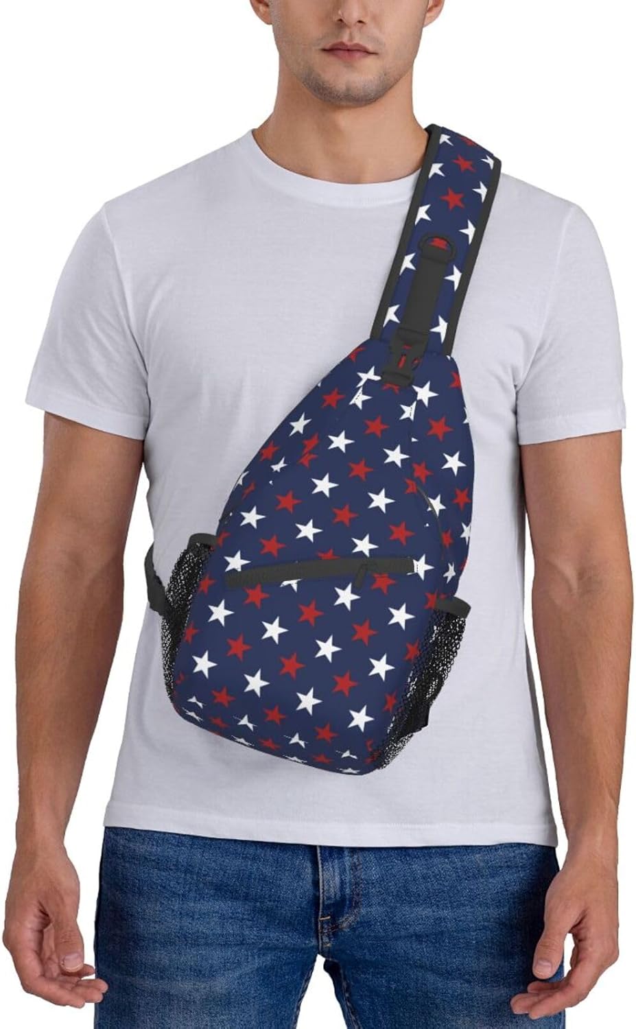 SUPLUCHOM Sling Bag American Flag Red White Star Hiking Daypack Crossbody Shoulder Backpack Travel Chest Pack for Men Women