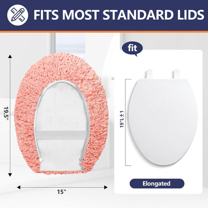 Microfiber Elongated Toilet Seat Cover 19.5"x 15" Machine Washable Solid Toilet Lid Cover Adjustable Rubber Backing Fits Most 18-19.5" L x 14-16" W Elongated Toilet Seat