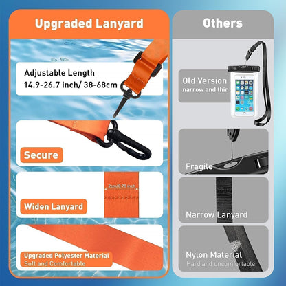 Marine IP68 Universal Waterproof Phone Pouch, Floating Waterproof Phone Case for Cellphone Up to 7", Beach Accessories for Vacation Must Haves, 2 Pack-Black/Hi-Vis Orange