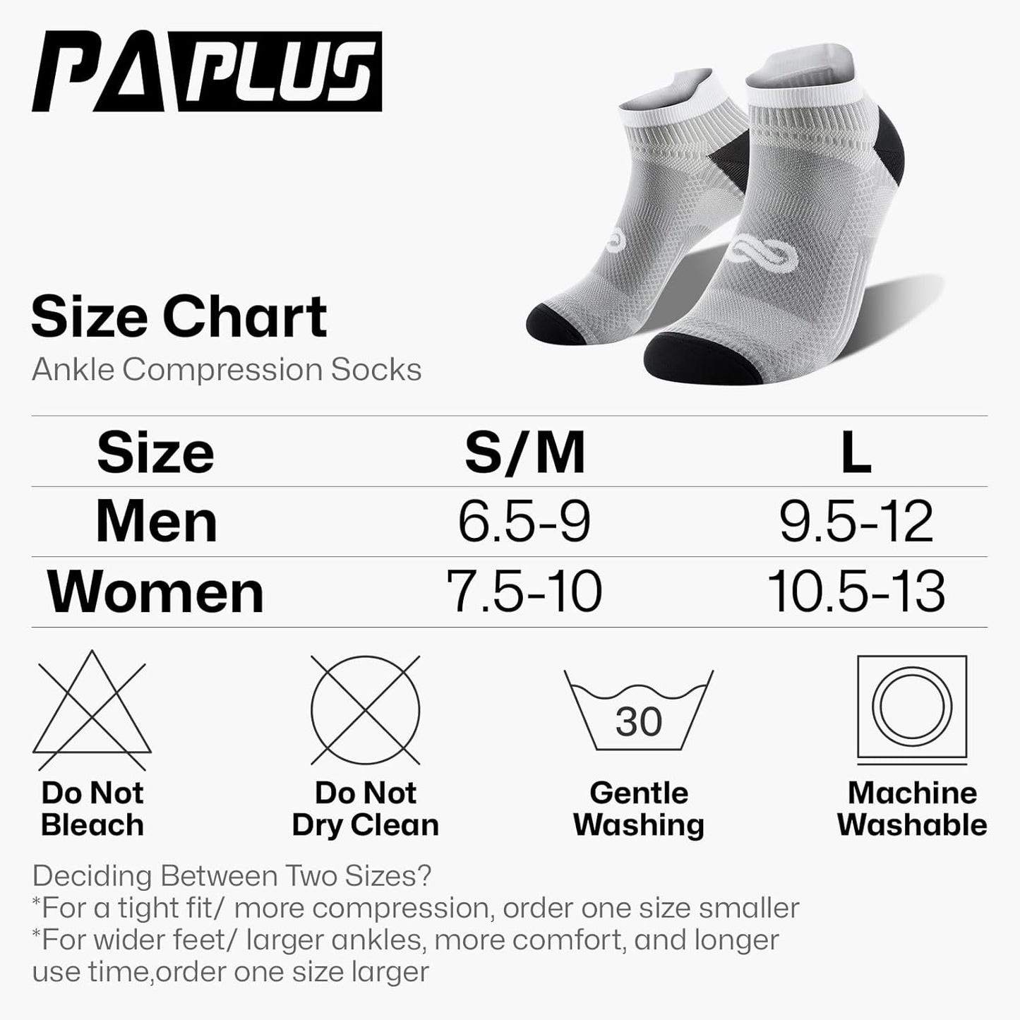 PAPLUS Ankle Compression Sock for Men and Women 2/4/6 Pairs, Low Cut Compression Running Sock with Ankle Support
