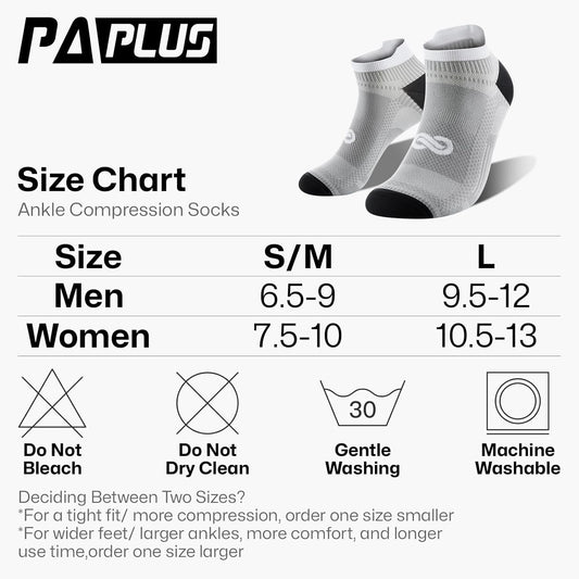 PAPLUS Ankle Compression Sock for Men and Women 2/4/6 Pairs, Low Cut Compression Running Sock with Ankle Support