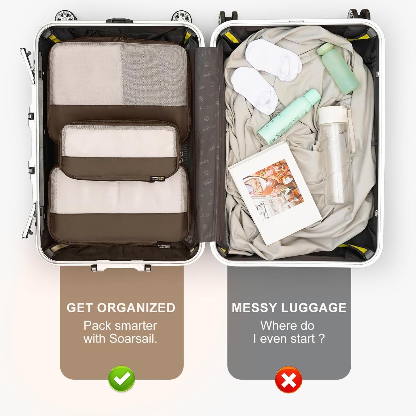 5 Set Compression Packing Cubes for Travel, Space Saving Luggage Organizer Bags (Charcoal Gray)