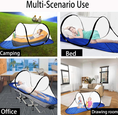 CMINGJ Large Pop Up Mosquito Tent, Portable Foldable Mosquito Net with Bottom for Bed, Camping, Travel, Patio, Suitable for Outdoor Indoor (78 * 28 * 27inch) (Blue Bottom)