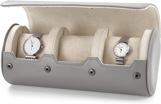 Oirlv Luxury Leather Watch Organizer Case Watch Box for Mens Jewelry Gift Box for Birthday Fathers Day Anniversary(3 slots, Grey)
