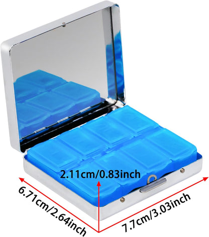 8‑Compartment Metal Pill Box Organizer – Portable Medicine Case 3″×2.6″ | Food‑Grade Dividers | Secure Snap Button Lid | Travel & Gift for Seniors (Tropical Toucan Garden)