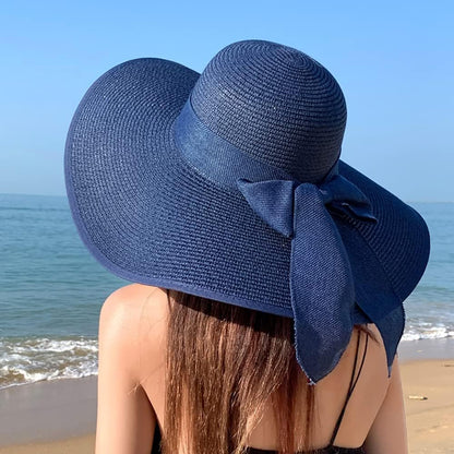 DRESHOW Beach Hats for Women Big Straw Wide Brim Summer Hat Floppy Foldable Roll up Cap Sun Hat UPF 50+