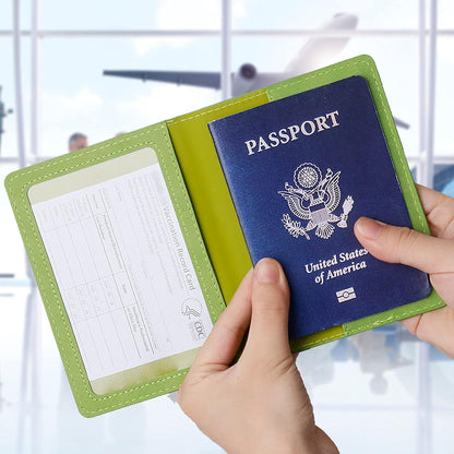 TIGARI Passport Holder for Travel Women Men, PU Leather Passport Wallet Cover Case Sleeve, Waterproof Protected Document Organizer, Family Vacation Plane Cruise Travel Essentials-Green