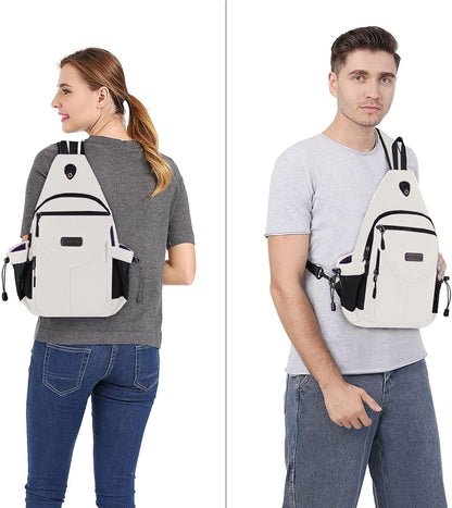 MOSISO Sling Backpack,Canvas Crossbody Hiking Daypack Bag with Anti-theft Pocket, Pearl White