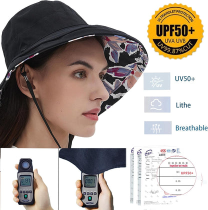 vidsel Womens Sun Hats Wide Brim Reversible Bucket Cotton Hat Packable Summer Travel Cap with Hat Clip,UV Protection