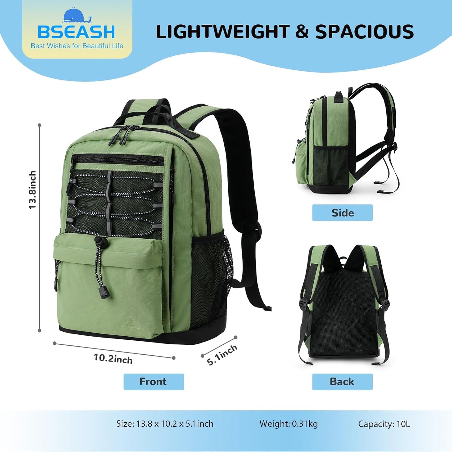 10L Small Size Casual Backpack for Kids Girls Boys Ages 3-9, Mini Waterproof Outdoor Sport Travel Hiking Camping Daypack (Black)