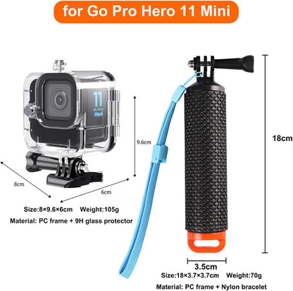 Compatible for Go Pro Hero 11 mini Black Waterproof Housing Case 60M/196FT Protective Underwater Diving Case Shell with Cameras Handle Mount Accessories Kit