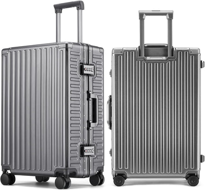 ROAMING Zipperless Luggage 22 Inch with Aluminum Frame, Polycarbonate Trunk-Medium Lightweight Hard Shell Suitcase with Spinner Wheels, Metal Travel Luggage with Double Tsa Locks, gray