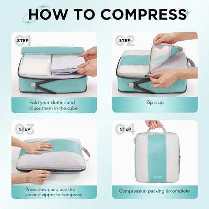 10 Set Compression Packing Cubes for Travel Essentials,Compressible Expandable Packing Cubes for Suitcase,OlarHike Luggage Organizer Bags for Travel,Handy Helper for Organizing Clothes(New Blue Green)