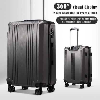 Coolife Luggage Suitcase PC+ABS with TSA Lock Spinner Carry on Hardshell Lightweight 20in 24in 28in (grey, L(28IN))