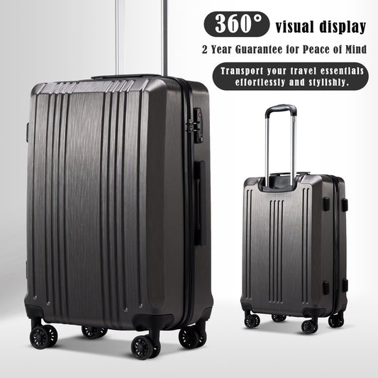 Coolife Luggage Suitcase PC+ABS with TSA Lock Spinner Carry on Hardshell Lightweight 20in 24in 28in (grey, L(28IN))