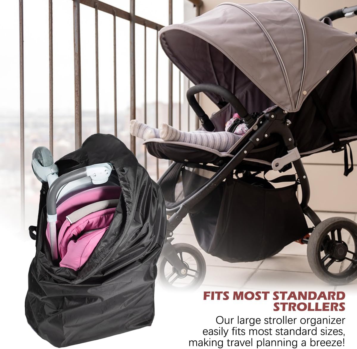 DOERDO Stroller Transport Bags, Large Foldable Carrying Storage Bag for Airplane Gate Check Train Travel, 19.6x23.3Inch