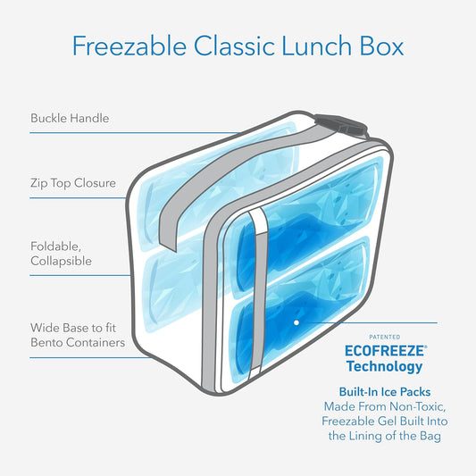 PackIt Freezable Classic Lunch Box, City Charcoal, Built with EcoFreeze® Technology, Collapsible, Reusable, Zip Closure With Front Pocket and Buckle Handle, For Work Lunch