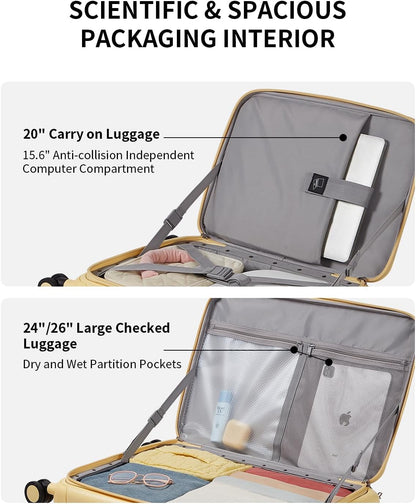 aji Expandable Top Opening Carry On Luggage Airline Approved, 20 Inch Lightweight Hardside Carry On Suitcase with Spinner Wheels, Travel Luggage with Laptop Compartment for Women Men, Cheese Yellow