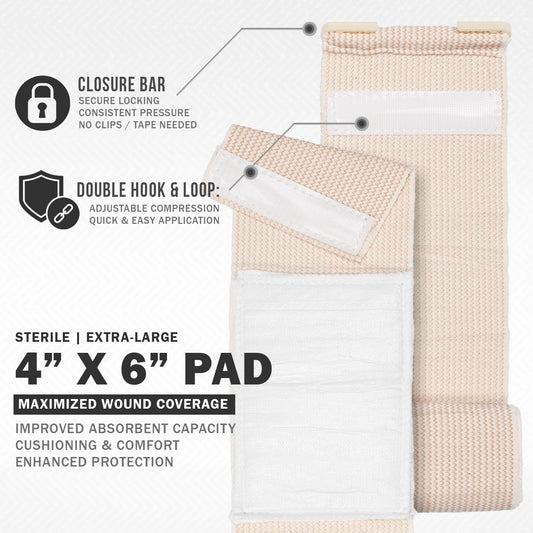 EVERLIT Mini 4 x 6 Inch Emergency Bandage Compression Trauma Pressure Wound Dressing Sterile Vacuum-Sealed for Bleeding Control, Gun Shot, Medical Kit, First Aid IFAK (10)