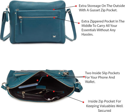 Wise Owl Accessories Small Soft Pebbled Real Leather Crossbody Handbags Purses Sling Crossover Shoulder Bag