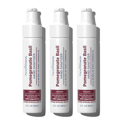 Pomegranate Basil Lotion Hand Sanitizer | Travel Size | Moisturizing Hand Lotion | Made with Aloe Vera & Essential Oils | Rich in Vitamin E | Cleanse & Moisturize | Scented Hand Sanitizer | 3-Pack
