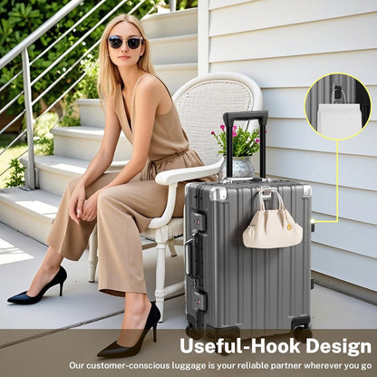 Krute Carry On Luggage 20 inch Aluminum Frame Suitcase with Spinner Wheels No Zipper Hardshell PC+ABS Luggages TSA Lock Zipperless Suitcases