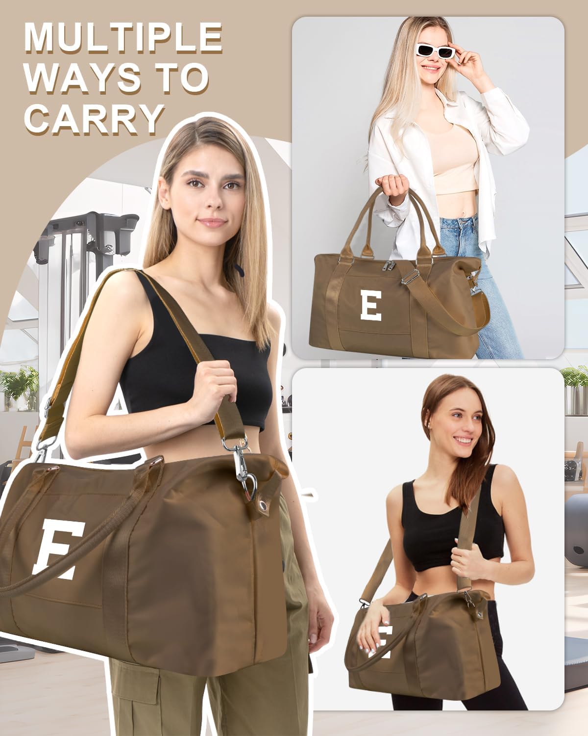 Birthday Graduation Gifts for Daughter,Initial Travel Duffel Bag Sports Gym Bag for Girls Teen Kids Birthday Gifts,Personalized Weekender Bag Carry On Tote Bags Cute Overnight Bag for Women(Brown, E)