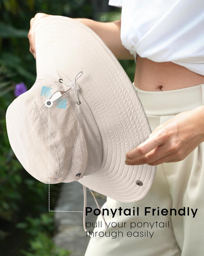 FURTALK Womens Sun Hat with Ponytail Hole Beach Hiking Summer Wide Brim UPF 80+ Outdoor Protection Foldable Bucket Hat