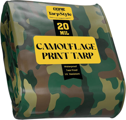 Core Tarps Extreme Heavy Duty 20 Mil Tarp Cover, Waterproof, UV Resistant, Rip and Tear Proof, Poly Tarpaulin with Reinforced Edges for Roof, Camping, Patio, Pool, Boat (Camouflage/Green 40′ X 60′)