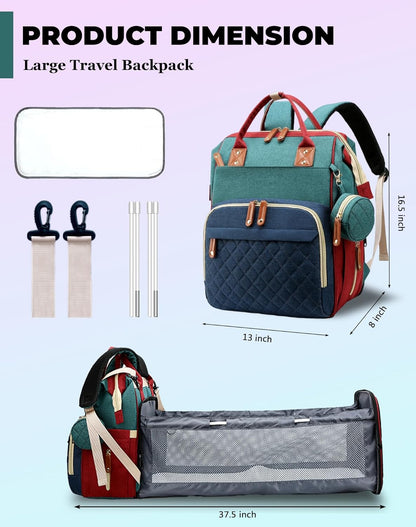 Diaper Bag with Changing Station, Waterproof 3 in 1 Diaper Backpack with Foldable Changing Pad, Baby Registry Search &Baby Shower Gifts - Newborn Essentials, Red-Green-Blue