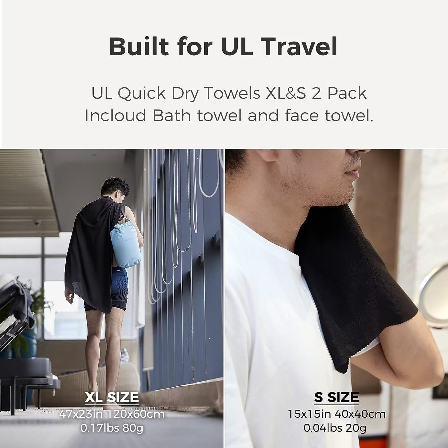 Ultralight Quick Dry Towels in XLarge & Small Sizes with Compact Packable Pocket Microfiber Towel for Backpacking Travel Beach Hiking Swimming Sports & Yoga (Olive drab 2 Set)