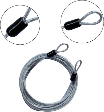 30FT 3mm Outdoor Travel Long Security Cable Lock,Braided Steel Coated Safety Cable Luggage Lock,Safety Cable Wire Rope Double Loop Lightweight (1 Pack)