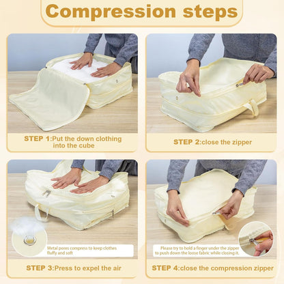 Extra Large Compression Packing Cubes for Travel Essentials, 2 Pack Expandable Travel Cubes for Packing Bags Suitcase Organizer, Beige