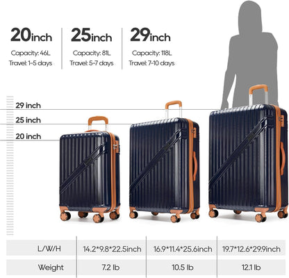 GinzaTravel Luggage Sets 3-Piece Expandable Suitcases with Wheels PC+ABS Durable Hardside Luggage sets TSA lock
