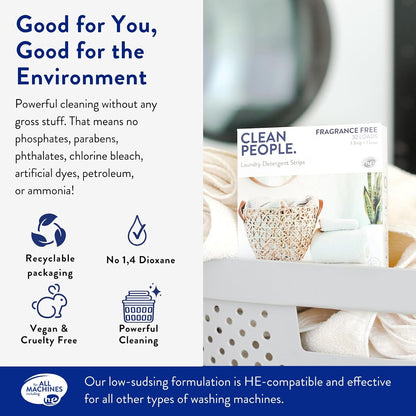 The Clean People Fragrance Free Laundry Detergent Sheets - Laundry Soap - Ultra Concentrated, Recyclable Packaging, Stain Fighting - Fragrance Free, 192 Pack