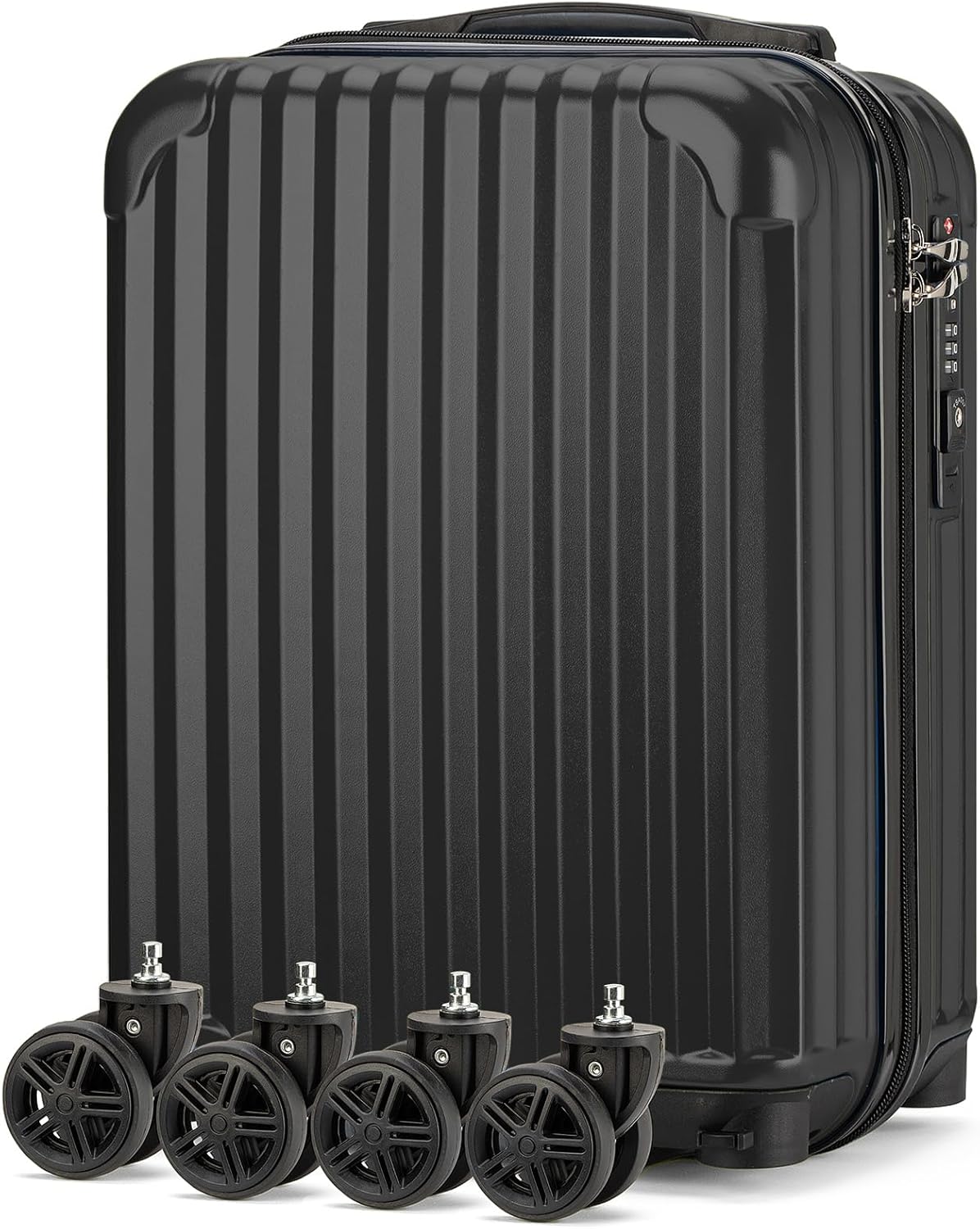 Personal Item Small Suitcase 18x14x8 Inches Hardside Built In TSA Lock & USB Port Lightweight Luggage With Removable Silent Wheels Underseat Carry-On Bag For Spirit and Frontier (Black)