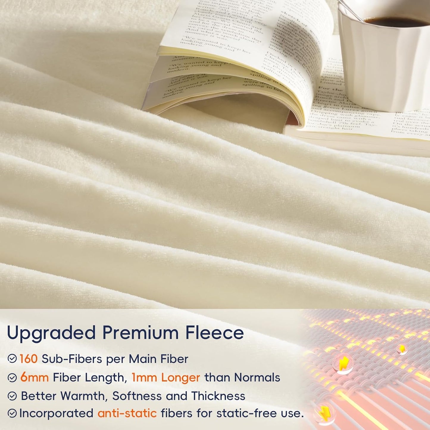 PHF Ultra Soft Fleece Blanket King Size, No Shed No Pilling Luxury Plush Cozy 300GSM Lightweight Blanket for Bed, Couch, Chair, Sofa Suitable for All Season, 108" x 90", Cream
