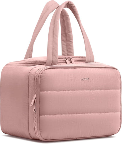 HOTOR Travel Toiletry Bag - Wide-Open Toiletry Bag for Women, Multi-Pocket Makeup Bag for Travel Essentials, Wet & Dry Separation Travel Accessories for Trip, Gym, 11.4" x 5.9" x 8.3", Dark Pink