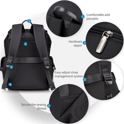 Black backpack for men, 16 inch laptop backpack with computer compartment, Drawstring slim waterproof tech backpack for travel, work, college or daily use, Large 30 L