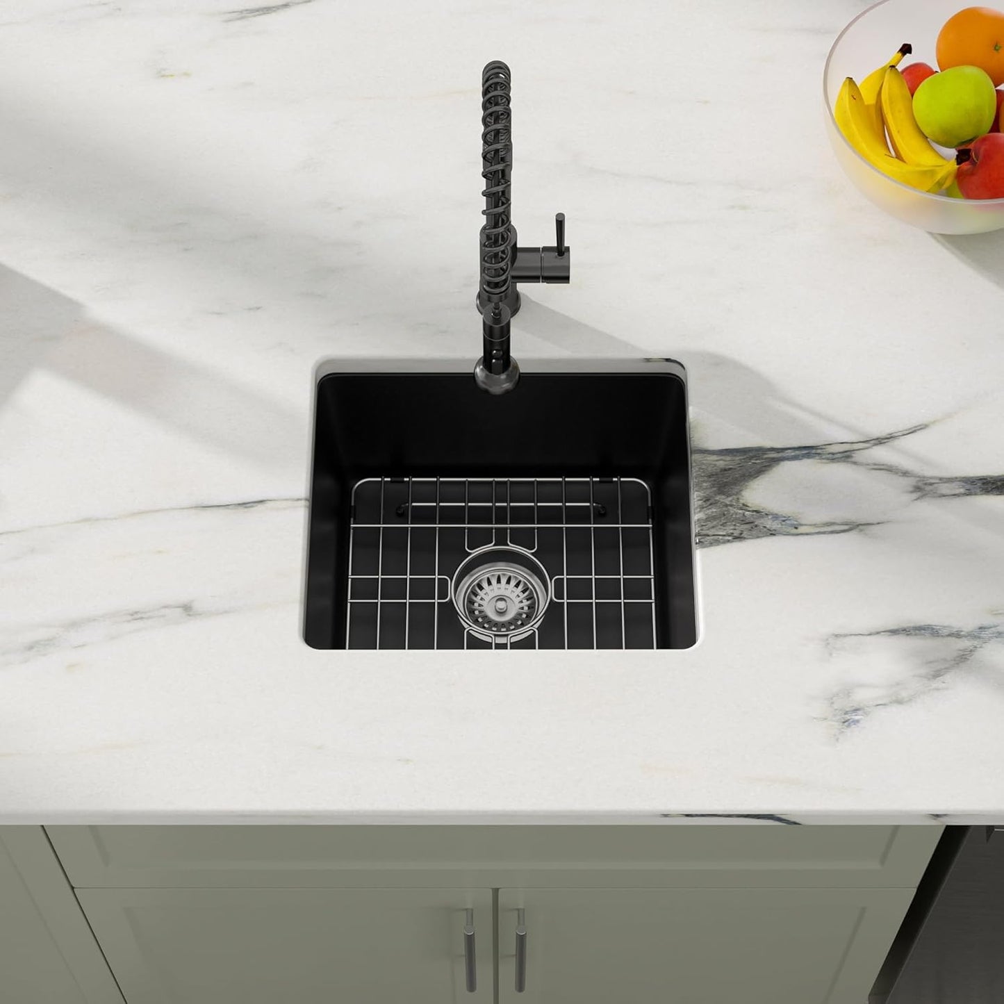 Dcolora 18 Inch Quartz Composite Black Wet Bar Sink Undermount Small Prep Granite Composite Kitchen Sink RV Single Bowl Under Counter, 18"x 16", DC-GU7746