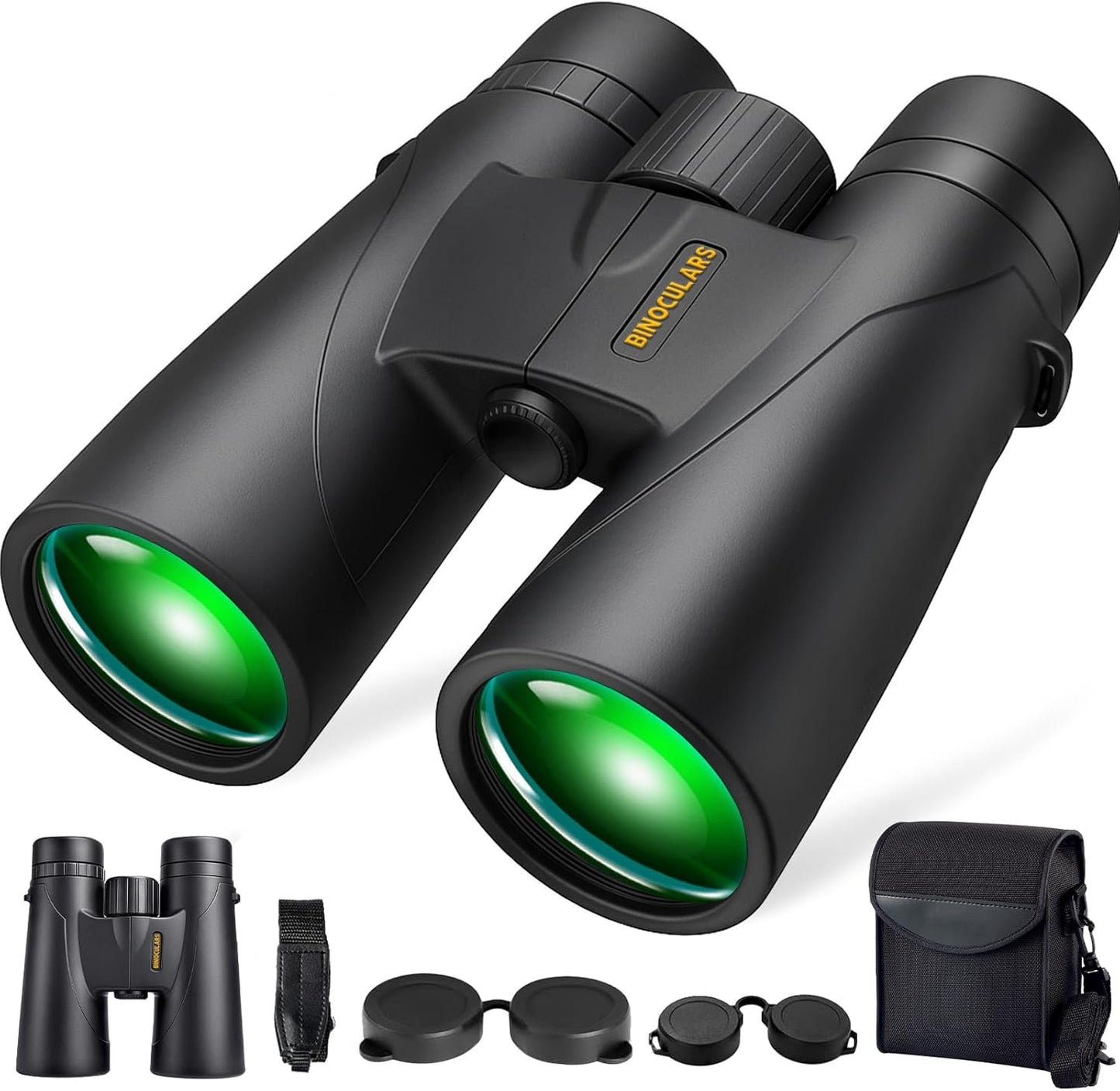 Binoculars for Adults High Powered – 12X42 HD Compact Binoculars for Bird Watching, Hunting Gear, Cruise & Beach Vacations Essential, Camping & Travel Essential Accessories (Black)