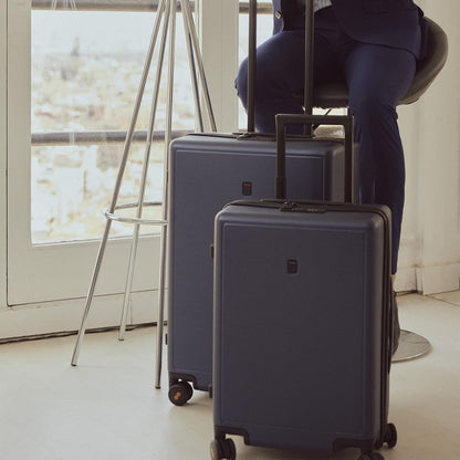 LEVEL8 Elegance Checked Luggage, 24 Inch Hardside Suitcase, Lightweight Matte Hardshell with Tsa Lock, Large Suitcases with Spinner Wheels, Navy Blue