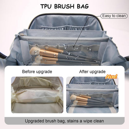 BOYATU Travel Makeup Bags for Women: Large Cosmetic Bag Waterproof - Vegan Leather Make up Bag Set of 3 - Compact Toiletry Organizer with Compartments & Handle & Divider (Z-Black)