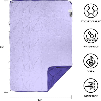 Outdoor Waterproof Blanket, Foldable Fleece Stadium Blanket for Outdoor Sports Event, Camping, Concerts, Car, Pet, Picnics - Windproof, Wearable, Machine Washable 80" x 58"