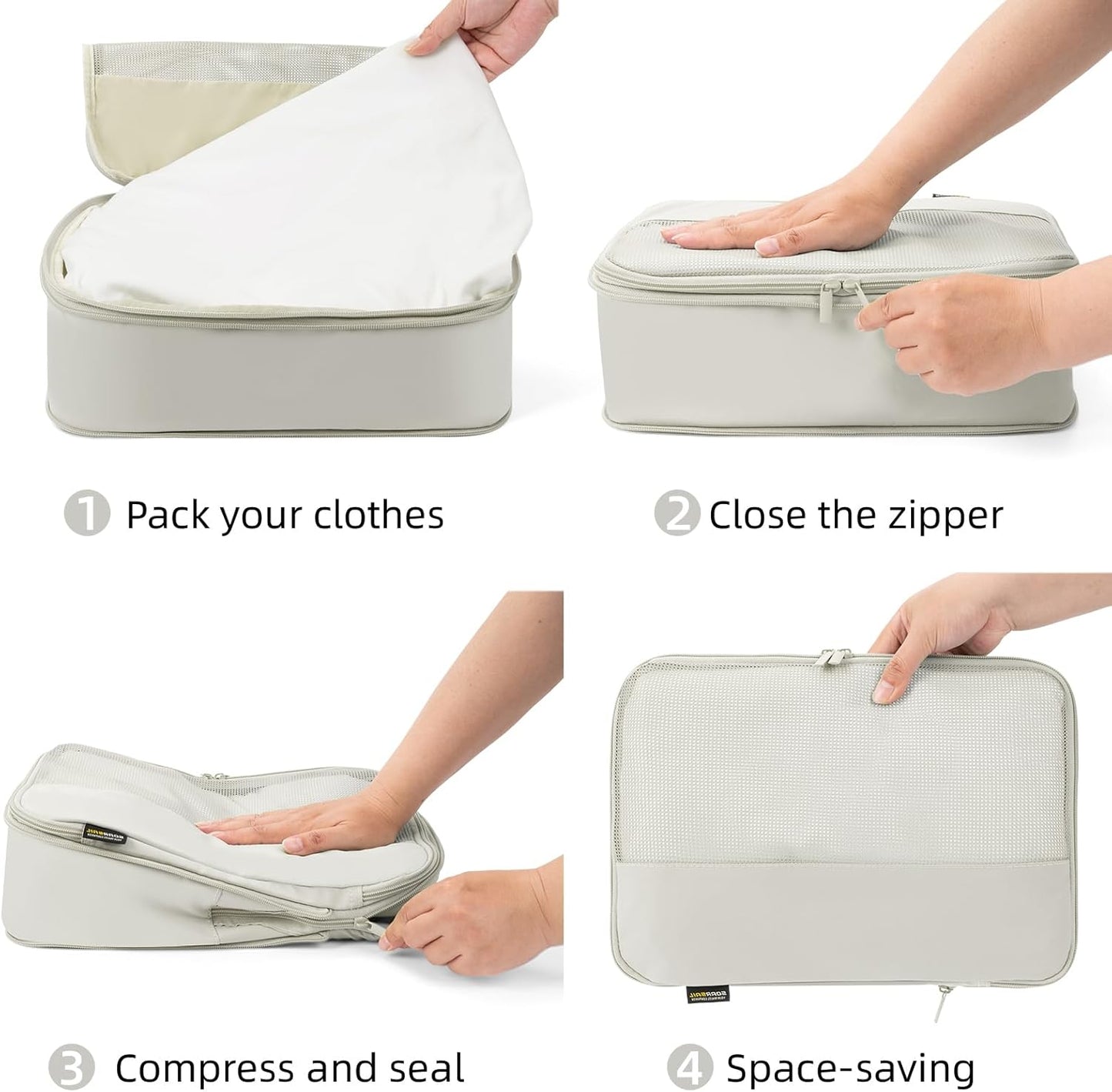 4 Piece Compression Packing Cubes for Suitcases and Backpack, Lightweight Travel Organizers (Off-White)