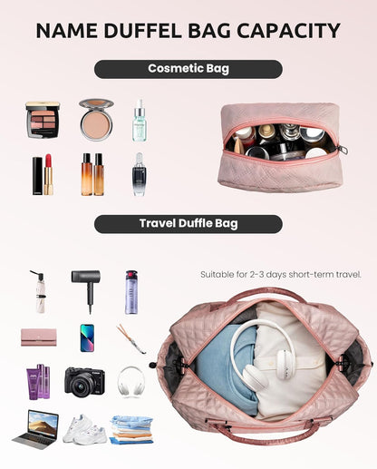 Initial Duffle Travel Bag, Personalized Weekender Bag with Shoulder Strap, Monogram Overnight Bag for Women Wet Pocket, Letter Travel Bag with Makeup Bag Gifts for family (Letter Z), Pink
