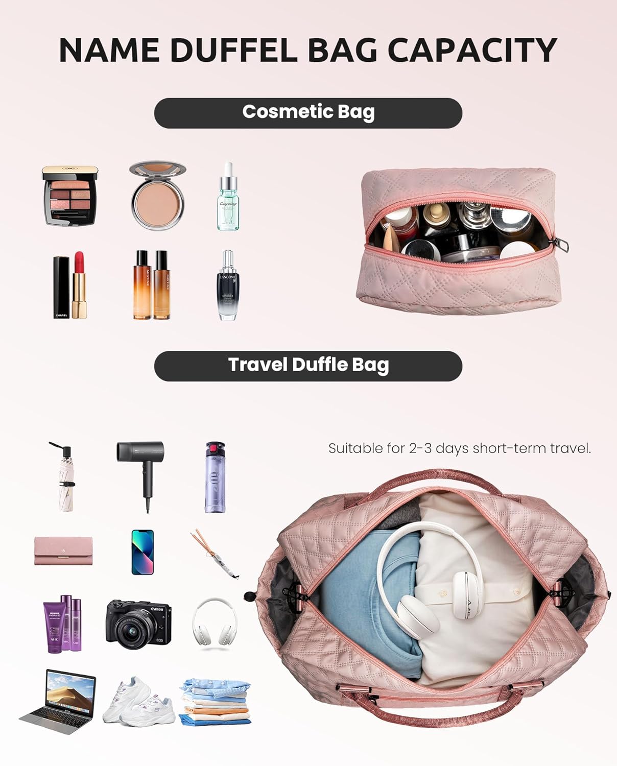 Gifts for Daughter-Girls Initial Duffle Bag with Shoe Compartment, Kids Weekender Bag, Monogram Overnight Bag, Letter Travel Bag with Makeup Bag，Sister Friend Girlfriend Gifts (Letter M)